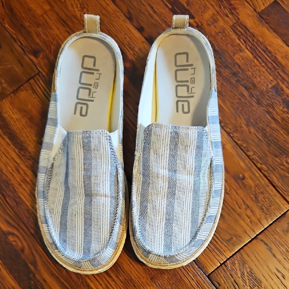 Hey Dude Blue and White Striped Loafers - Picture 4 of 5